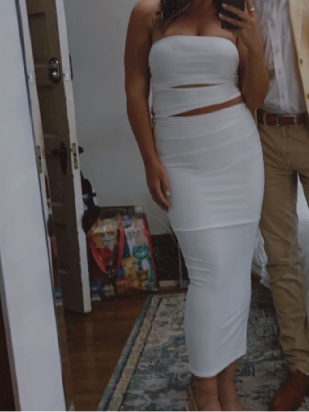 Fashion Nova White Strapless Cutout Midi Dress